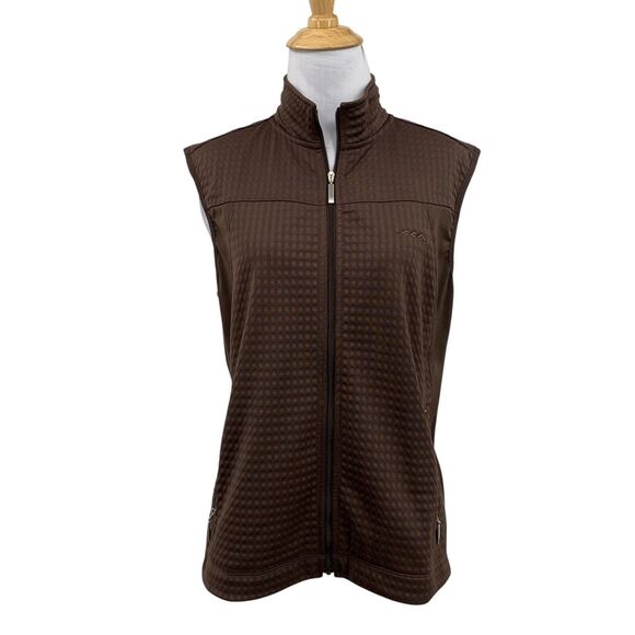 Nike Golf Vest Women M Medium Coffee Fit Dry Zip Up Mock Neck Waffle Knit Jacket - Picture 1 of 13